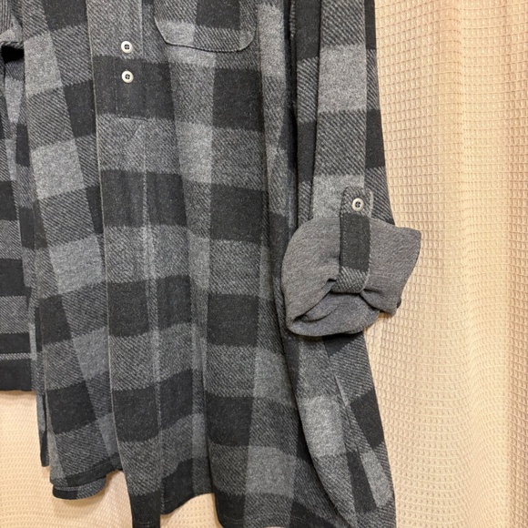 About Plaid Tunic Size L Gray Buffalo Flannel Roll Tab Top - Picture 3 of 11